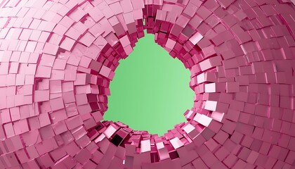 A vibrant pink mosaic tunnel with a green center