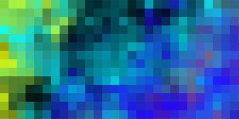 Vibrant Pixelated Mosaic Background with a Smooth Gradient Transition from Bright Yellow and Teal to Deep Blue and Purple for Digital Art and Web Design