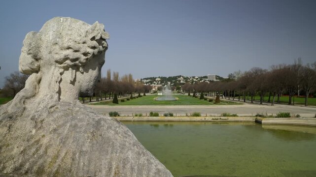 view of the Borely park in Marseille with on foreground a statue. Borely Park is a Famous place in Marseille - Travel in France