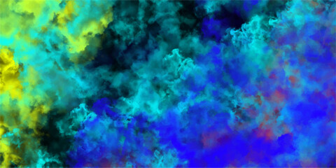 Naklejka premium Vibrant Abstract Swirling Smoke Clouds in Yellow Turquoise Blue and Purple Hues Dynamic Energy Background