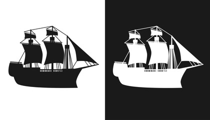 Classic Sailing Ship Silhouette Set, Vintage Galleon or Caravel Icon © Irfansaurus