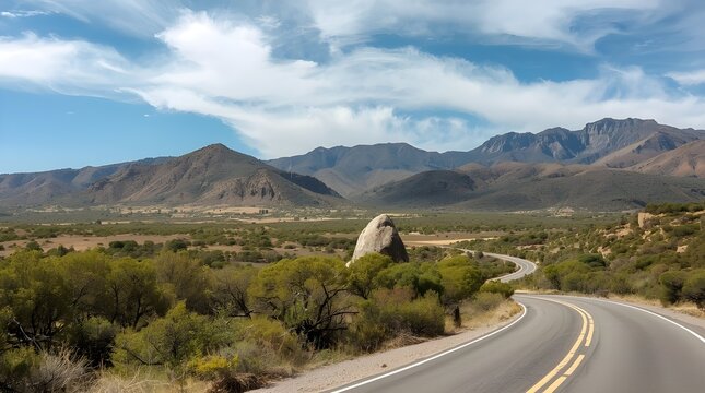 Un paisaje natural en una meseta andina, caracter&iacute;stico de las zonas andinas de Sudam&eacute;rica, atravesado por una carretera.