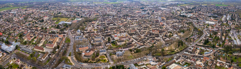 Obraz premium Aerial panorama view beside the old town around the city Beaune in France on a sunny autumn day. 