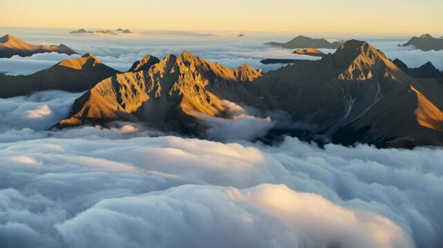 Majestic Mountain Peaks Above Clouds at Sunrise