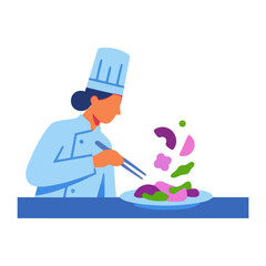 Fototapeta premium Flat vector illustration of chefs preparing food together in the kitchen