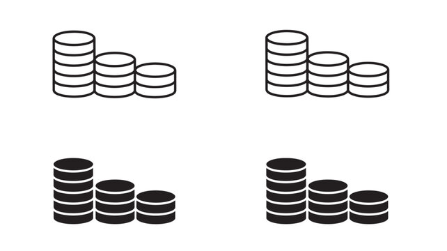 Coins stack icon with decreasing value chart, monochrome graphic representations of financial growth or loss.