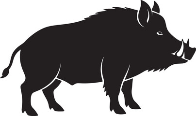 Silhouette of a wild boar walking with visible tusks and bristly mane also transparent background black and white © PixelSaga MH2 