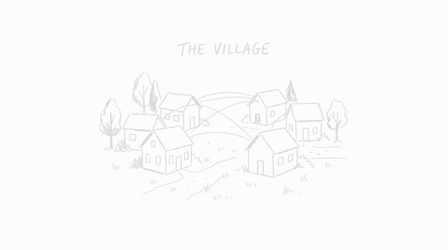Sketch of interconnected houses in a quaint village symbolizing community and network