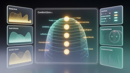 Futuristic Infographic Dashboard with Glowing Orb and Graphs