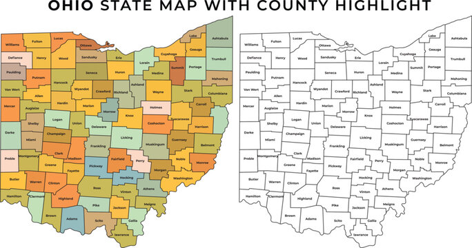 Ohio state map with county highlight and outline geographic illustration
