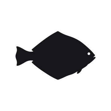 Flatfish Flounder Silhouette Vector - Marine Benthic Fish Icon - Saltwater Halibut Fishing Graphic