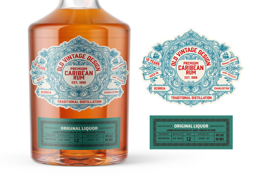 Vintage Liquor Label Ornamental Design Mockup