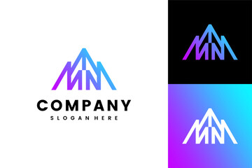 Abstract mountain peaks logo in gradient colors on a dark background, representing business or travel industry themes © Solonia