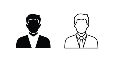 Fototapeta premium Set of 2 Male User Profile Icons Vector: Solid Black Silhouette and Outline Style for Business, Avatar, or Account Graphics