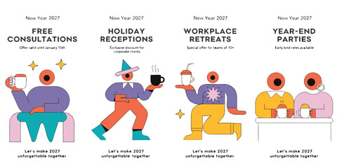 Obraz premium New Year 2027 Business Planning Banners – Corporate Growth Illustrations, Success Strategy Graphics, Modern Motivational Promo Designs