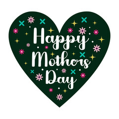 Cute Happy Mothers Day Vector illustration with heart shape bouqet with various floral flower doodles in simple hand drawn childish style. Mother day bright design