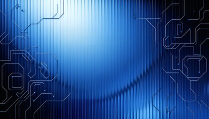 Obraz premium A blue abstract background featuring a futuristic design with circuit board patterns and vertical lines gradating from dark to light blue creating a dynamic and technological visual effect