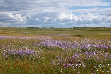 Fototapeta premium wide open prairie with wildflowers swaying in the wind