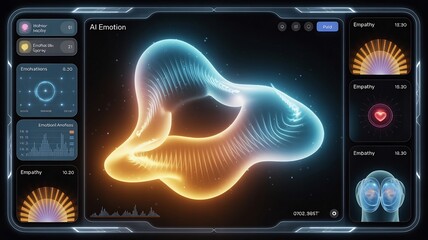 Neon Brain Waves on AI Emotion Analysis Screen