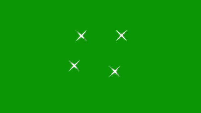 Sparkling star twinkle glitter white cartoon doodle animation on flat vector green screen background with blinking shining light effect and glowing starry sky festive overlay in 4k resolution.