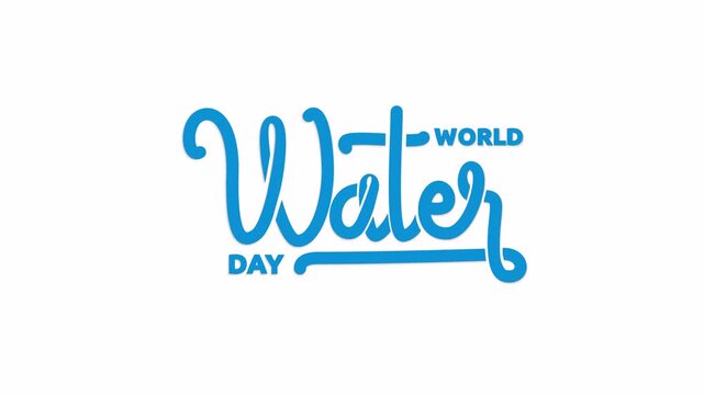 World water day Handwritten text animation in a flowing blue script effect. Ideal for water conservation campaigns and educational videos. Alpha Channel