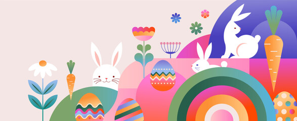 Naklejka premium Happy Easter geometric background. Colorful Easter egg card and banner design