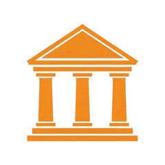 Obraz premium Simple orange icon of a building with columns on transparent background