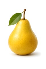 Fresh Ripe Yellow Pear with Leaf on White Background, 4K PNG, Commercial Stock