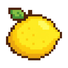 PNG Pixelated lemon with green leaf.