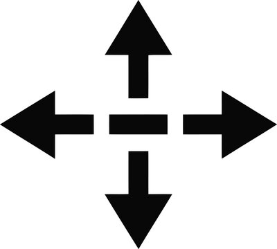 Diagram showing directional arrows pointing north, south, east, and west. Vector