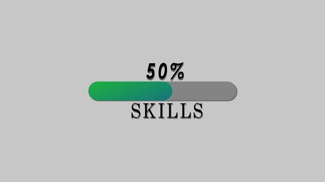 Smooth progress bar showing fifty percent skills level loading concept minimal interface indicator for professional growth learning development performance measurement digital dashboard UI element mod