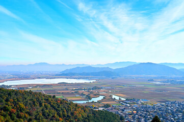 View toward Azuchi Castle Ruins from Hachimanyama Castle ruins Kitanomaru, Omihachiman city, Shiga prefecture, Japan