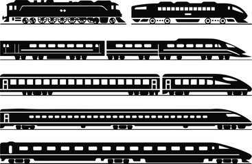 Steam and diesel locomotive silhouettes comparison © Icon Stock