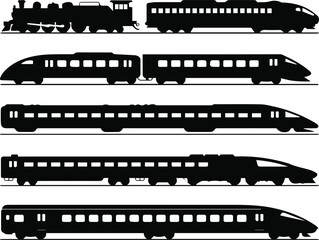 Train silhouettes timeline showing locomotive evolution © Icon Stock
