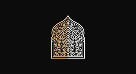 Ornate Islamic Archway Pattern with Golden Arabesque Design on Black Background © Sendal