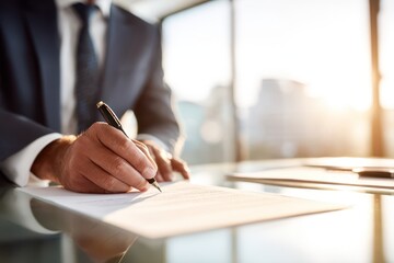 Corporate signing scene: business leader completes contract in a contemporary environment
