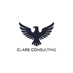 Obraz premium Black bird logo for Clare Consulting with wings spread wide.