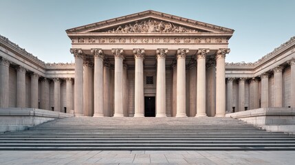Fototapeta premium Elegant portico with fluted pillars and carved capitals on a stately civic building