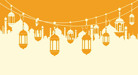 Ramadan Lanterns Hanging Festive Islamic Celebration Orange Background