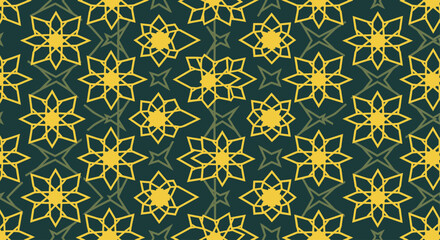 Seamless Golden Geometric Pattern on Dark Green Background