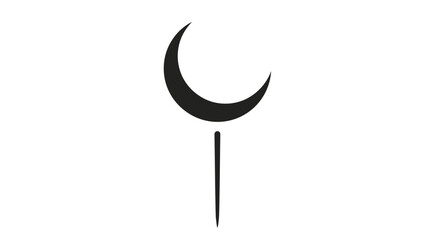 Minimalist crescent moon symbol on a thin vertical line, isolated on white background.