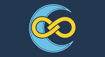 Infinite Loop Crescent Moon Symbol on Dark Blue Background