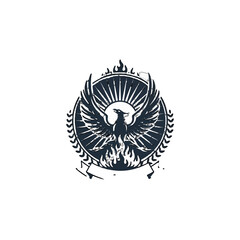 Vintage Eagle Emblem with Rising Sun and Laurel Wreath.