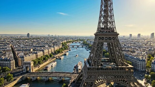 Iconic eiffel tower paris cityscape with serene river views urban skyline for travel, architecture, and marketing