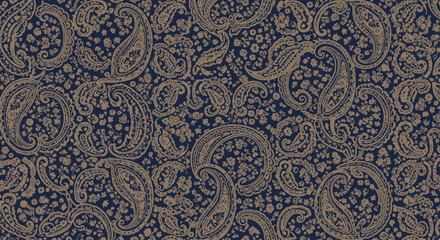 Paisley Pattern - Dark Blue and Gold Floral Textile Design © Akil