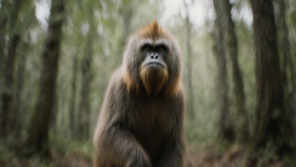 Obraz premium Curious Monkey Exploring a Lush, Green Forest on a Misty Day While Showcasing Its Distinct Features and Character in a Natural Habitat Generative AI