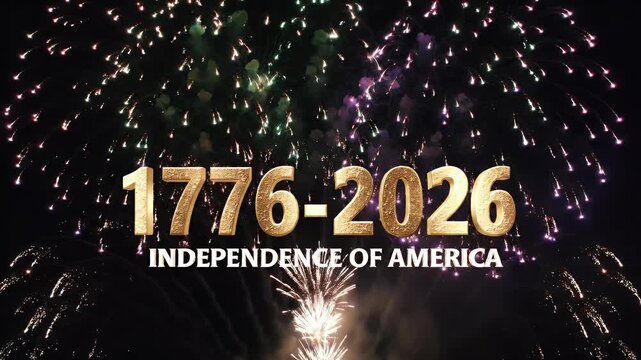 Celebrating 250 Years of American Independence with Fireworks Display 1776-2026.