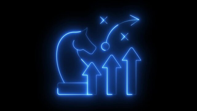 glowing neon business growth strategy icon isolated on black background. Business strategy icon. growth planning and corporate management concept. Data chart, analysis. 4k video animation.