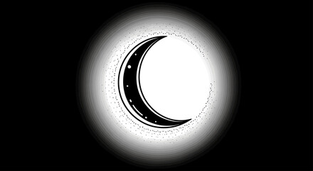 Crescent moon with glowing halo and starry accents against dark background © jons