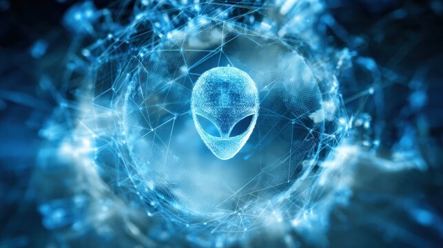 Premium Fintech Banner Features Alien Symbol Combined With Network Nodes to Highlight Innovation in Technology and Finance